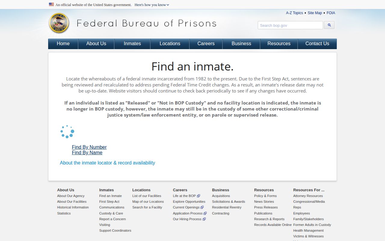 Federal BOP locator used for releases connected to Ohio