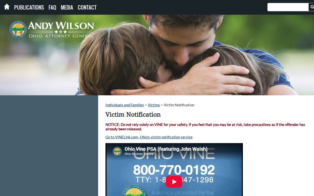Ohio Attorney General VINE registration and notification guidance
