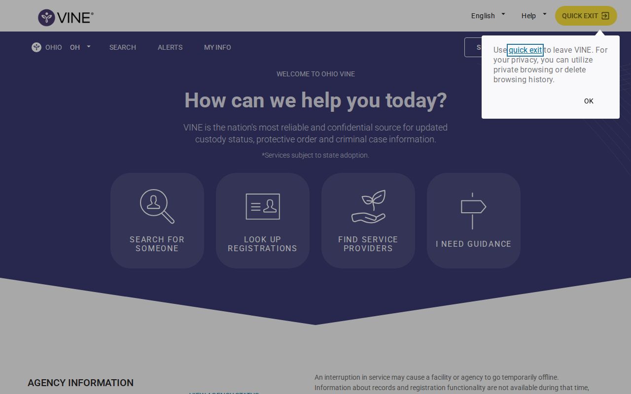 Ohio VINELink released inmate search and alert registration