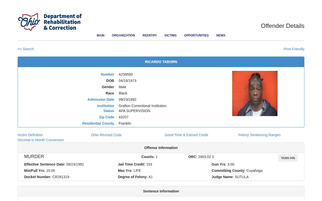 Ohio parole decision affecting an inmate release date