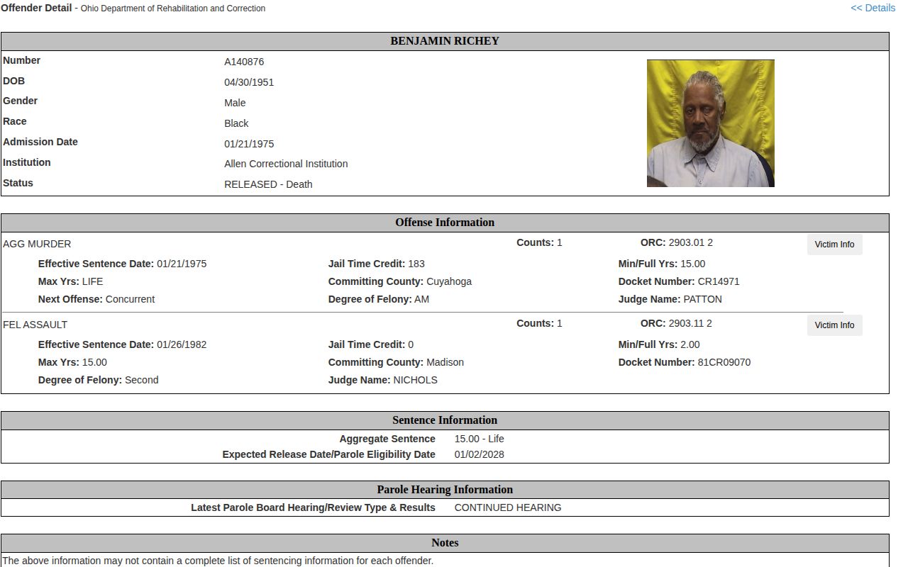 Ohio released inmate result in ODRC print view